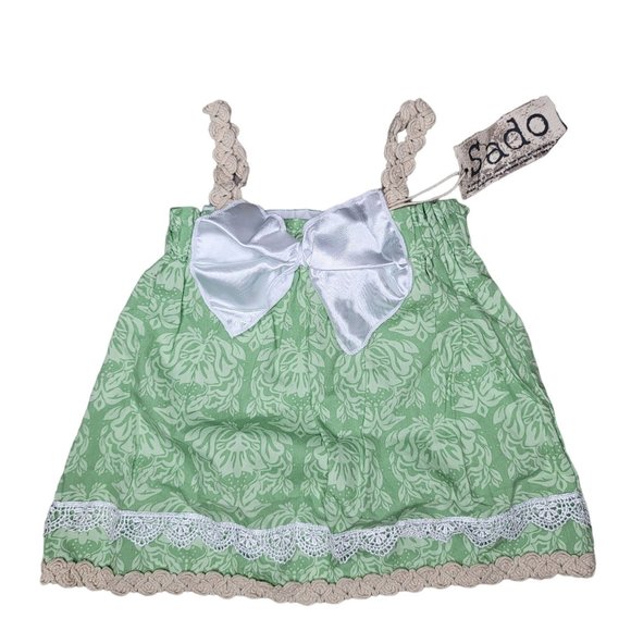 Sado NWT green boho Fleur-de-lis lace strappy tank top with big bow detail SZ 6x - Picture 6 of 6